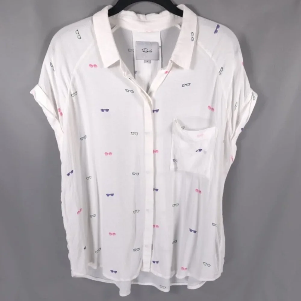 ANTHROPOLOGIE Rails Women’s Whitney‎ Shirt Sunglasses Print Viscose Rayon MEDIUM